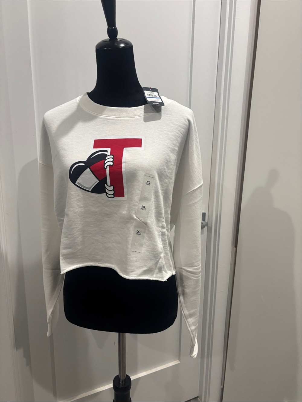 Tommy Hilfiger White Cropped Sweatshirt with Red & Black Logo